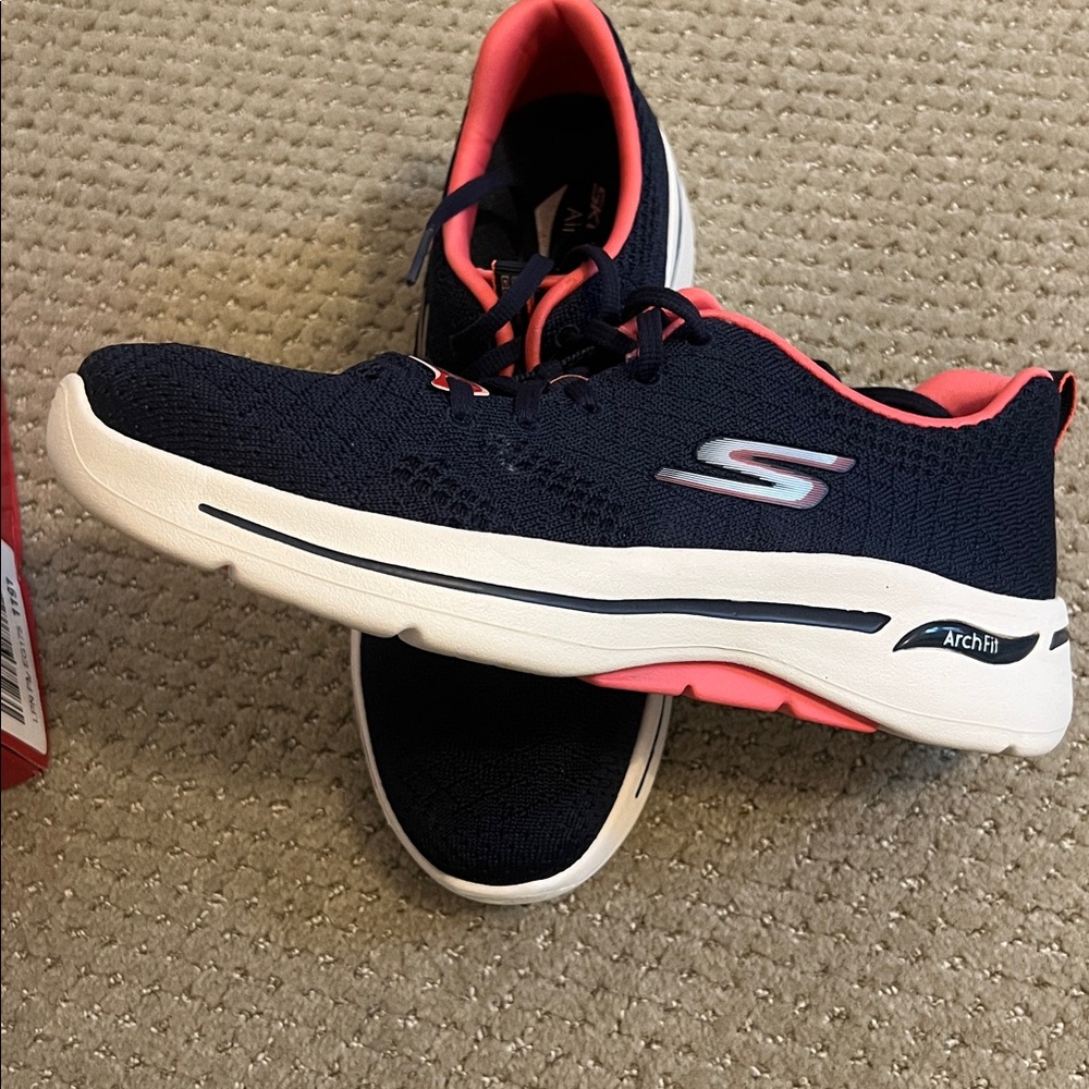 Skechers Dark Blue and Coral Arch Fit Shoes